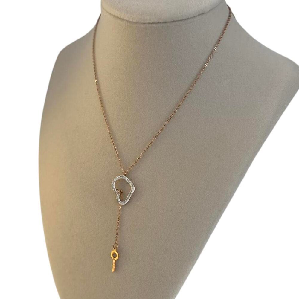 Gold Key Pendant Necklace Crystal Open Circle Minimalist Women Jewelry - Picture 5 of 6